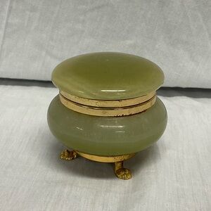Vintage Green and Gold Trinket Box Vintage Antique Alabaster Round Trinket